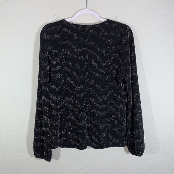 INC International Concepts Black and Silver Long Sleeve V Neck Tunic sz Medium - Picture 9 of 11